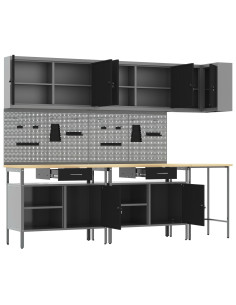 Set di mobili da lavoro con cassetto 10 pcs Nero e Grigio 2