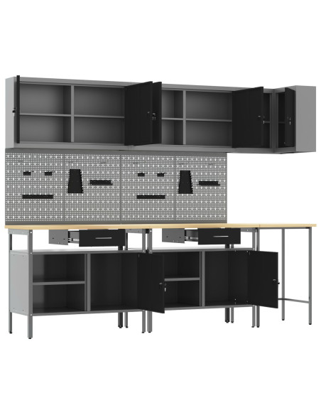 Set Tavolo Strumenti 10 Pezzi in Legno e Metallo Nero