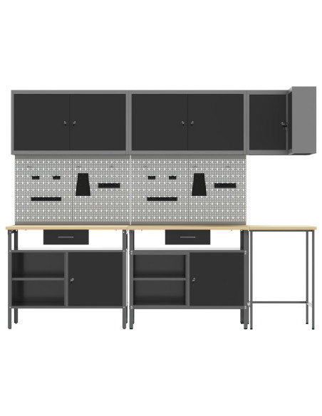 Set Tavolo Strumenti 10 Pezzi in Legno e Metallo Nero