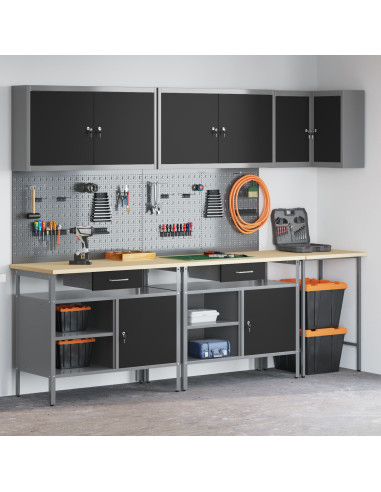 Set di mobili da lavoro con cassetto 10 pcs Nero e Grigio