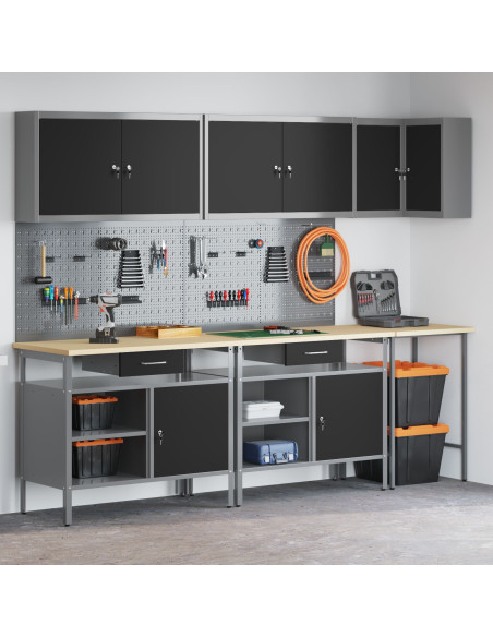 Set di mobili da lavoro con cassetto 10 pcs Nero e Grigio