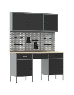 Mobile da lavoro 10 pcs Nero Legno ingegnerizzato e acciaio