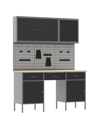 Mobile da lavoro 10 pcs Nero Legno ingegnerizzato e acciaio