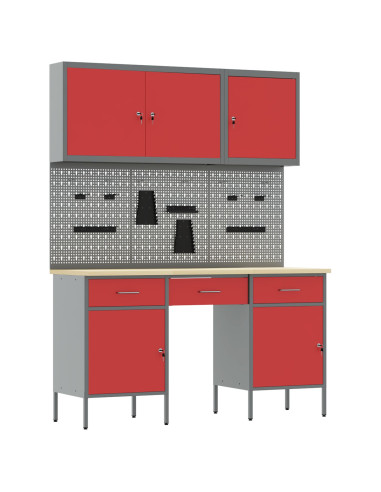 Mobile da lavoro 10 pcs Rosso Legno ingegnerizzato e acciaio