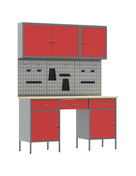Mobile da lavoro 10 pcs Rosso Legno ingegnerizzato e acciaio