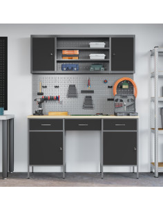 Mobile da lavoro 10 pcs Nero Legno ingegnerizzato e acciaio