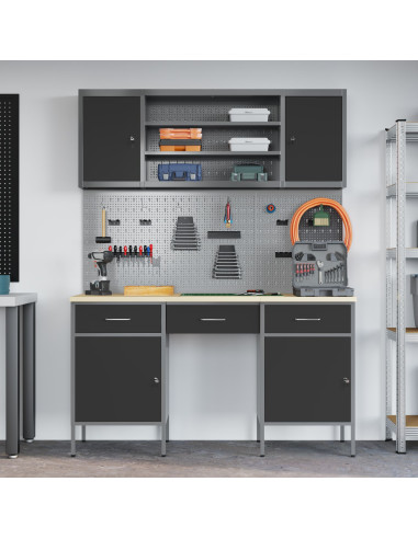 Mobile da lavoro 10 pcs Nero Legno ingegnerizzato e acciaio