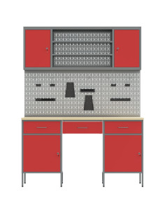 Mobile da lavoro 10 pcs Rosso Legno ingegnerizzato e acciaio