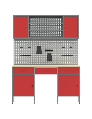 Mobile da lavoro 10 pcs Rosso Legno ingegnerizzato e acciaio