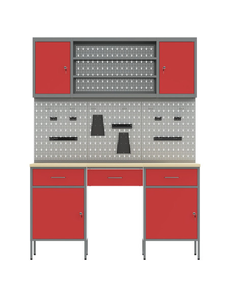 Mobile da lavoro 10 pcs Rosso Legno ingegnerizzato e acciaio
