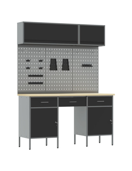 Set di mobili da lavoro con cassetto con blocco 8 pcs Nero