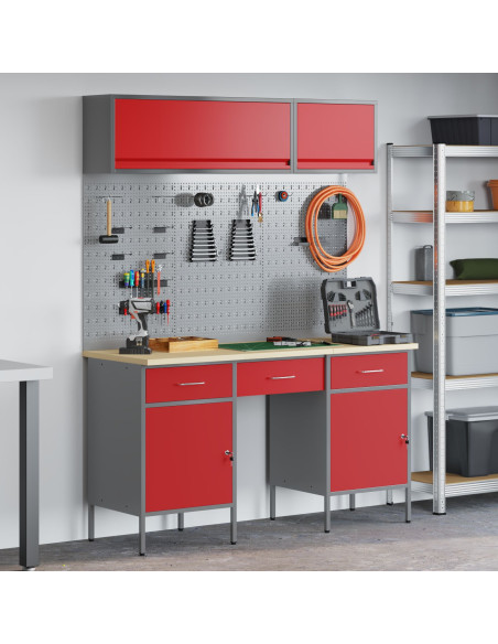 Set di mobili da lavoro con cassetto con blocco 8 pcs Rosso