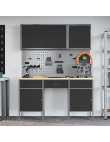 Mobile da lavoro 10 pcs Nero Legno ingegnerizzato e acciaio