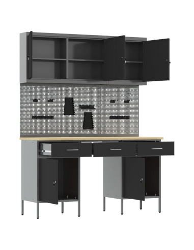 Mobile da lavoro 10 pcs Nero Legno ingegnerizzato e acciaio