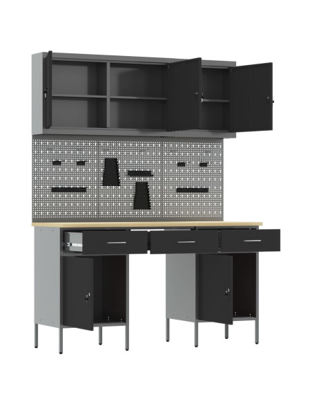 Mobile da lavoro 10 pcs Nero Legno ingegnerizzato e acciaio