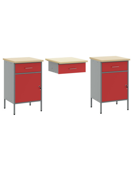 Mobile da lavoro 10 pcs Rosso Legno ingegnerizzato e acciaio
