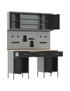 Mobile da lavoro 10 pcs Nero Legno ingegnerizzato e acciaio 2