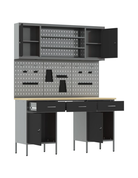 Mobile da lavoro 10 pcs Nero Legno ingegnerizzato e acciaio