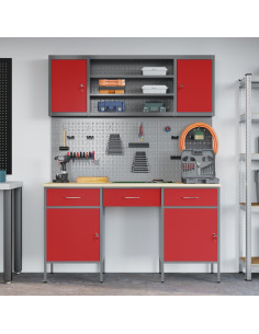 Mobile da lavoro 10 pcs Rosso Legno ingegnerizzato e acciaio 2