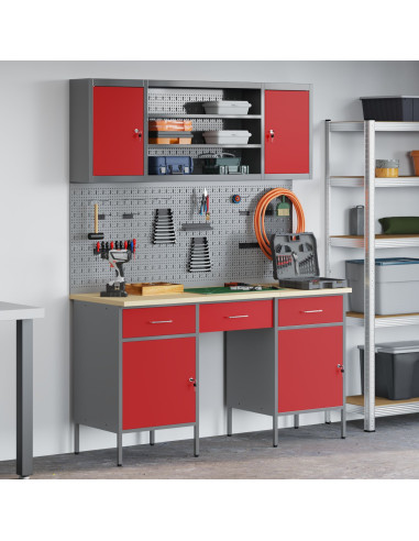 Mobile da lavoro 10 pcs Rosso Legno ingegnerizzato e acciaio