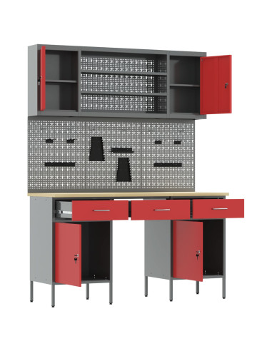 Mobile da lavoro 10 pcs Rosso Legno ingegnerizzato e acciaio