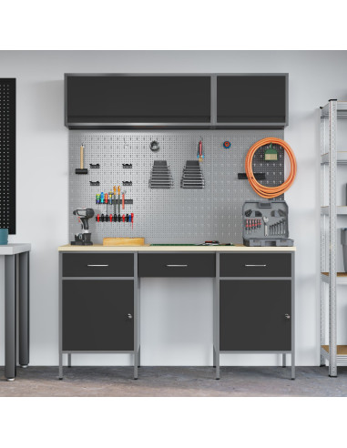Set di mobili da lavoro con cassetto con blocco 8 pcs Nero