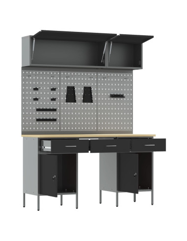 Set di mobili da lavoro con cassetto con blocco 8 pcs Nero