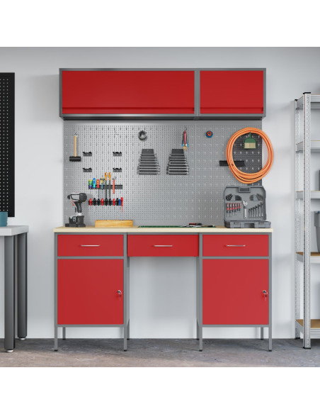 Set di mobili da lavoro con cassetto con blocco 8 pcs Rosso