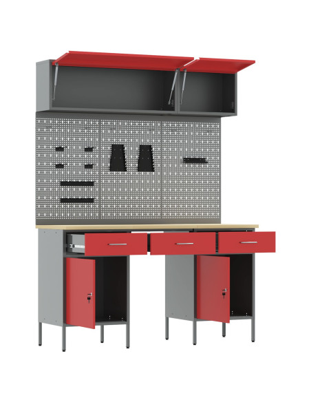 Set di mobili da lavoro con cassetto con blocco 8 pcs Rosso