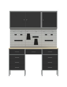 Mobile da lavoro 8 pcs Nero Legno ingegnerizzato e acciaio 2