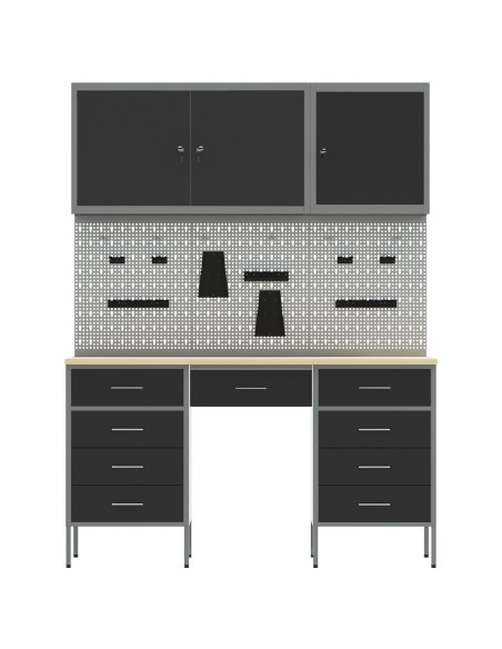 Mobile da lavoro 8 pcs Nero Legno ingegnerizzato e acciaio