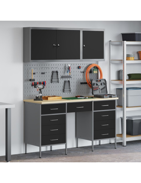 Mobile da lavoro 8 pcs Nero Legno ingegnerizzato e acciaio