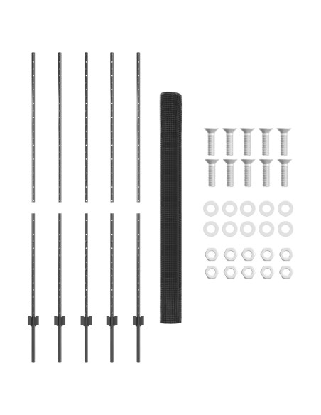 Recinzione con Posto Grigio 1,6 x 10 m Acciaio e PVC