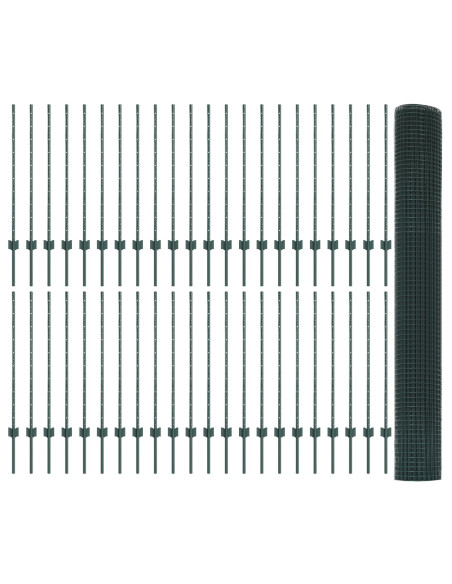 Recinzione in Rete Saldata  con 44 Pali U Verde 1x100 m Acciaio