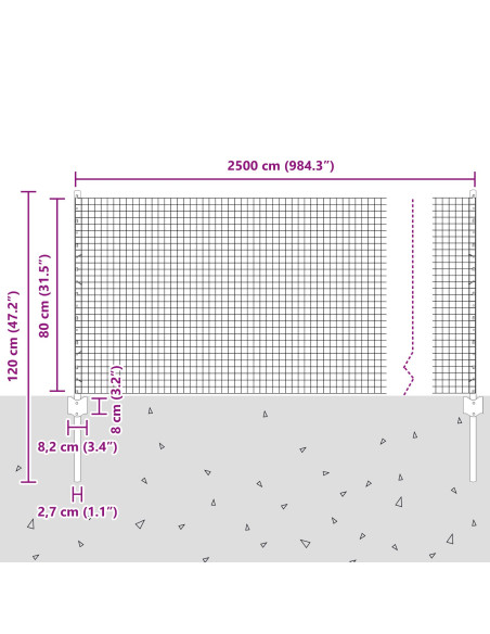 Recinzione con Posto Grigio 0,8 x 25 m Acciaio e PVC