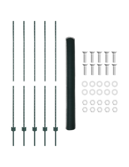 Pali Recinzione  5 pz U-Channel Verde 150 cm Acciaio, Recinzione Esagonale  Verde 1,5x10 m Acciaio