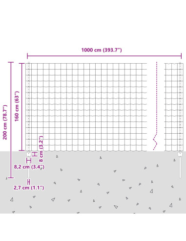Recinzione con Posto Grigio 1,6 x 10 m Acciaio e PVC