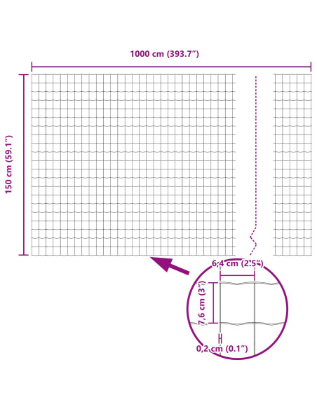 Recinzione con Posto Argento 1,5 x 10 m Acciaio