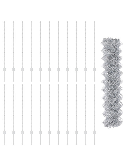 Recinzione a Catena  con 44 Pali U Argento 1.2m x 25m Acciaio