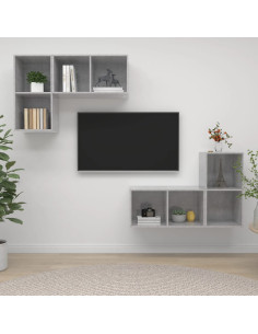 Mobile TV a Parete 4 pz Grigio Cemento in Truciolato