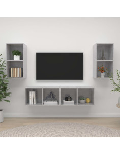 Mobile TV a Parete 4 pz Grigio Cemento in Truciolato
