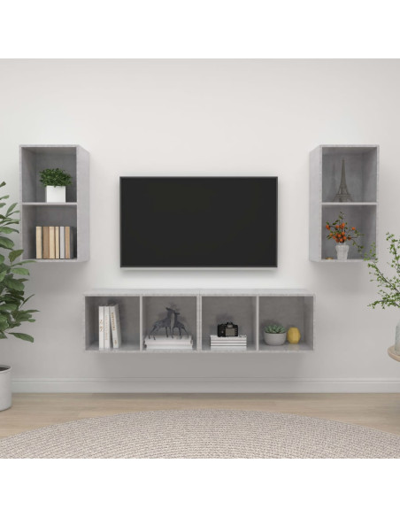 Mobile TV a Parete 4 pz Grigio Cemento in Truciolato