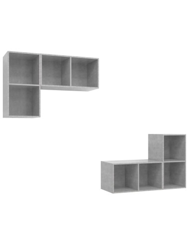 Mobile TV a Parete 4 pz Grigio Cemento in Truciolato