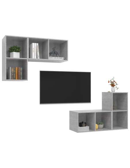 Mobile TV a Parete 4 pz Grigio Cemento in Truciolato