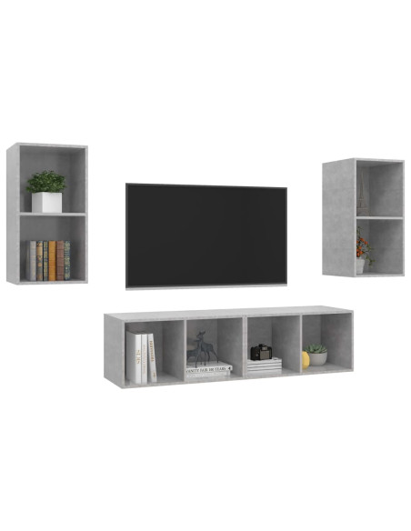 Mobile TV a Parete 4 pz Grigio Cemento in Truciolato