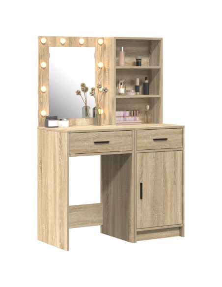 Set di 2 pezzi di toeletta con LED in legno ingegnerizzato Rovere Sonoma