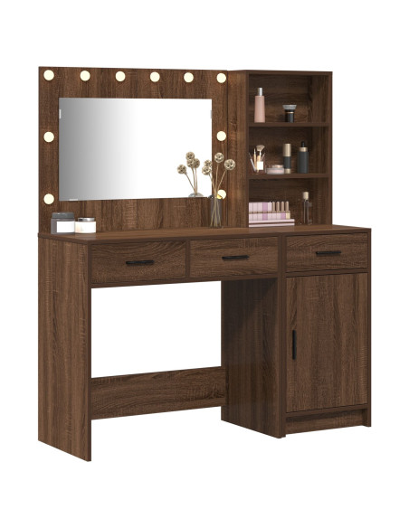 Set di Toeletta a 2 Pezzi con LED in Legno Ingegnerizzato Nero