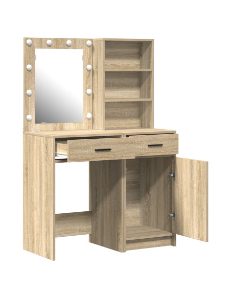 Set da tavolo da trucco con LED con porta 2 pcs Rovere Sonoma