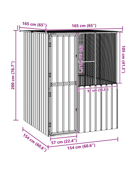 Gabbia per uccelli Antracite 165 x 165 x 200 cm Acciaio zincato