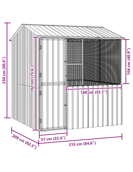 gabbia per uccelli  antracite 215x78x200 cm acciaio zincato